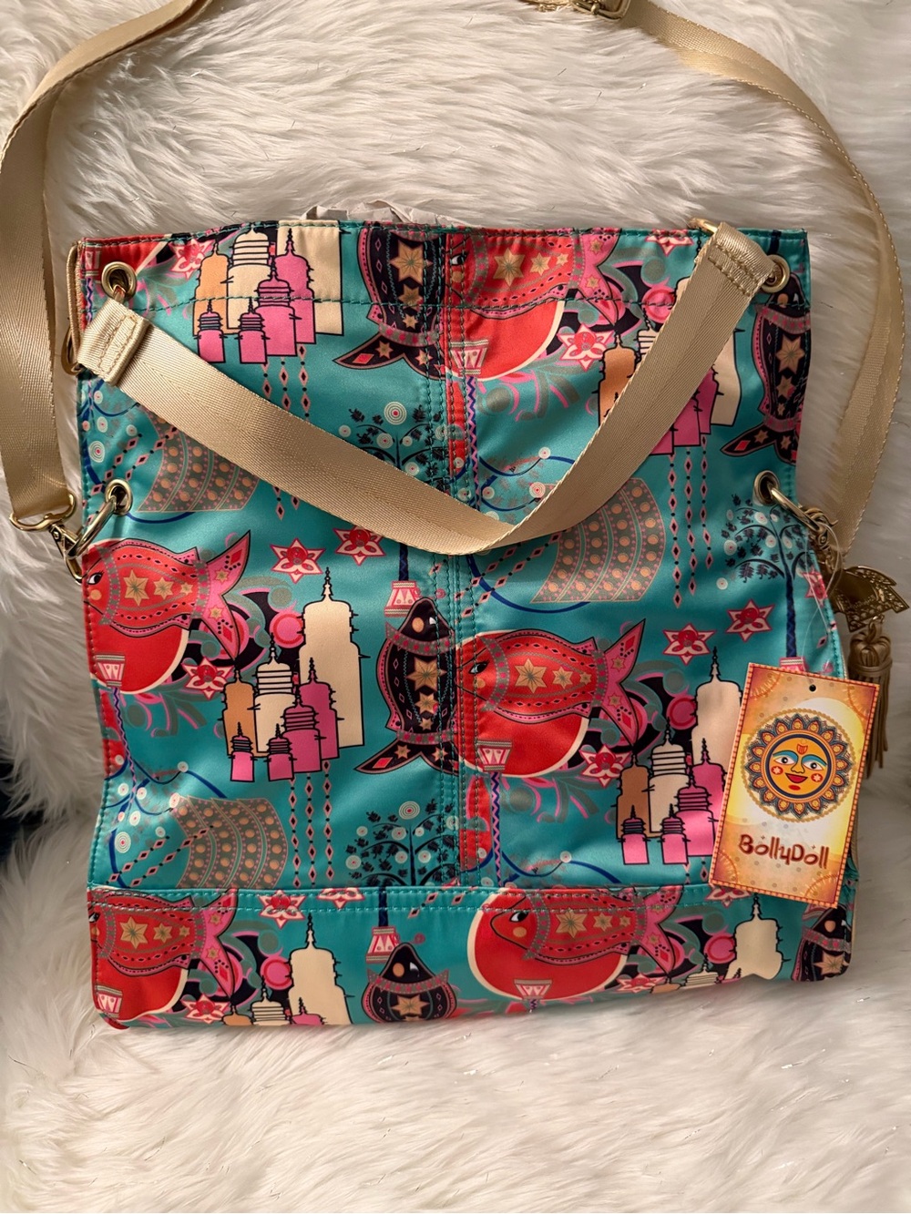 Bollywood-Style Teal Printed Shoulder Bag by